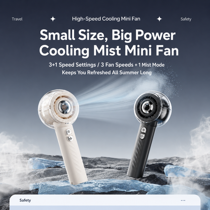Billhol® Portable Handheld Misting Fan – Compact, Quiet, Rechargeable, and Outdoor-Friendly with Turbo Cooling Technology