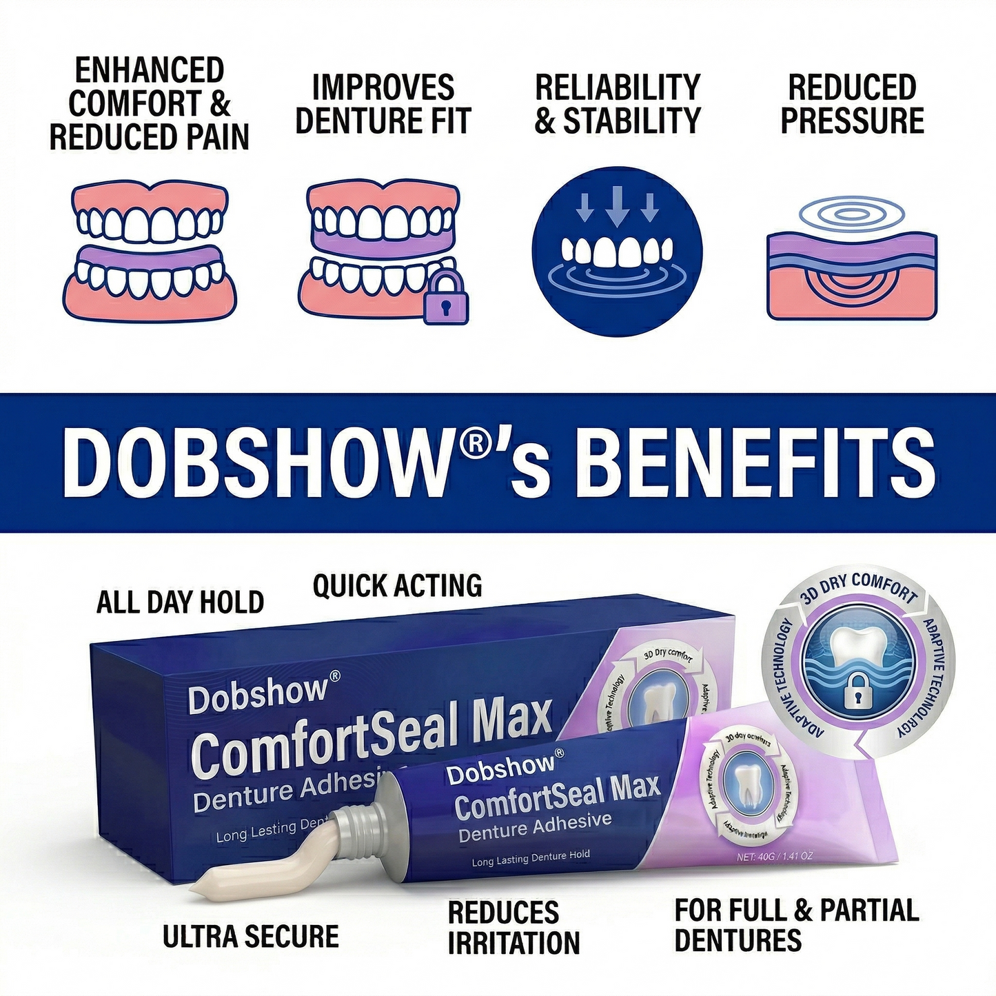 `Dobshow® ComfortSeal Max Denture Adhesive